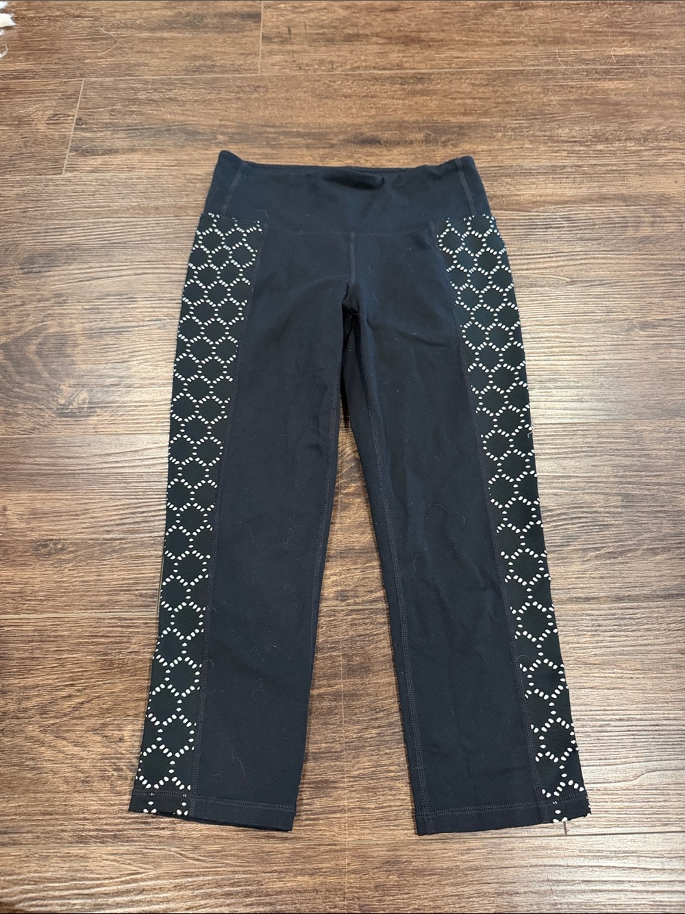 Athleta Chaturanga Black Leggings with Silver Studded Side Panels